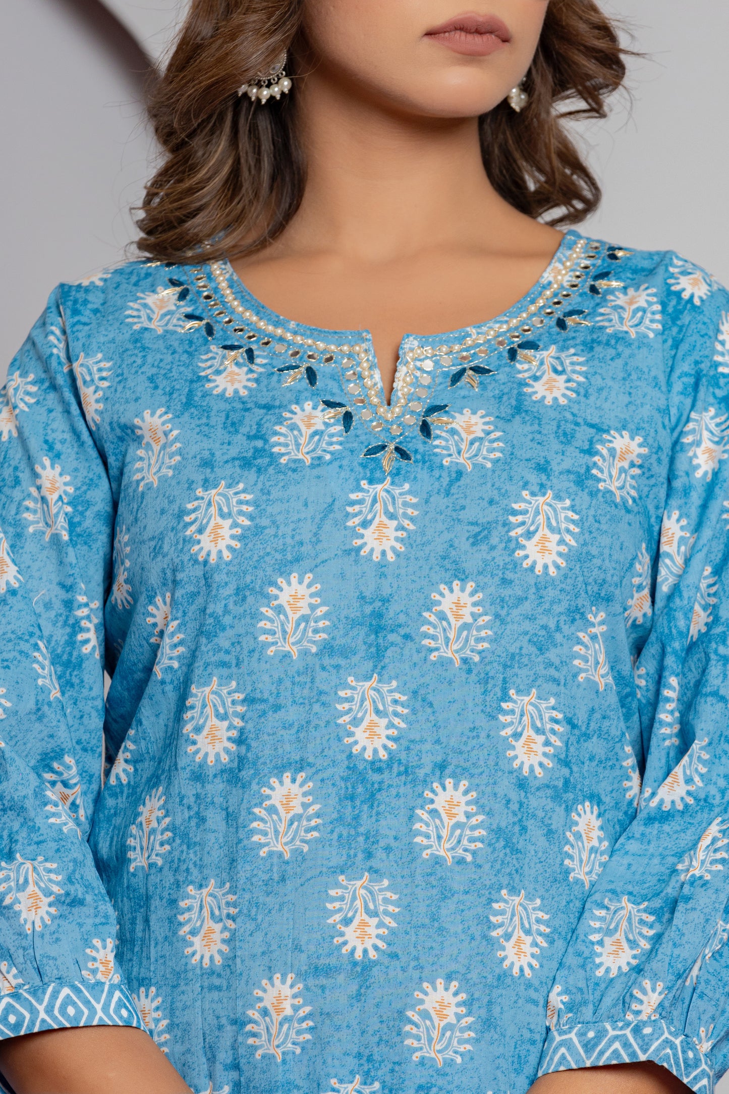 Women's Cotton Kurti with Pant and Dupatta Set