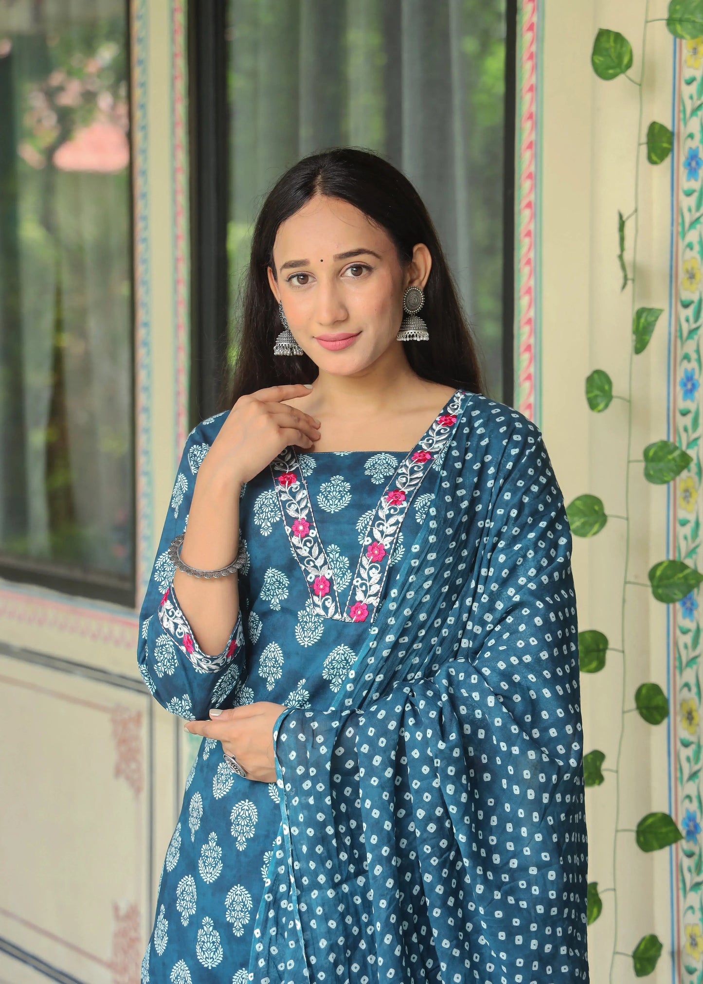 Women's Cotton Kurti with Pant and Dupatta Set