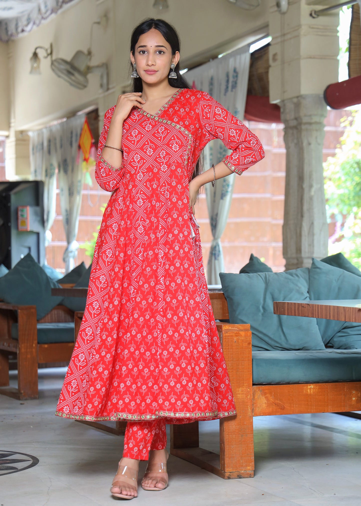 Bandhani Angrakha Anarkali & Pant Set with Dipatta