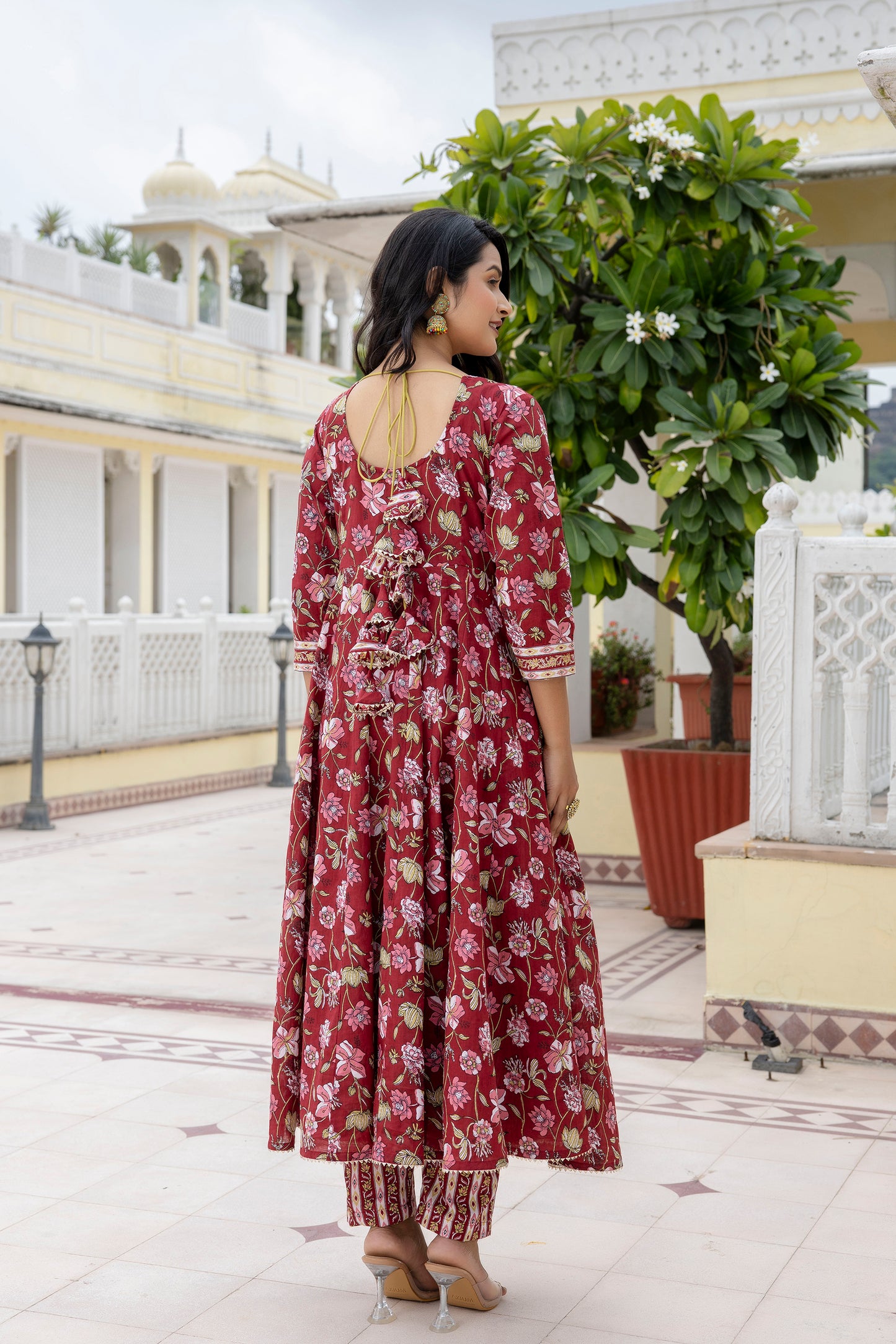 Red floral Print Jari Embroidery Work with Pant and Dupatta Set