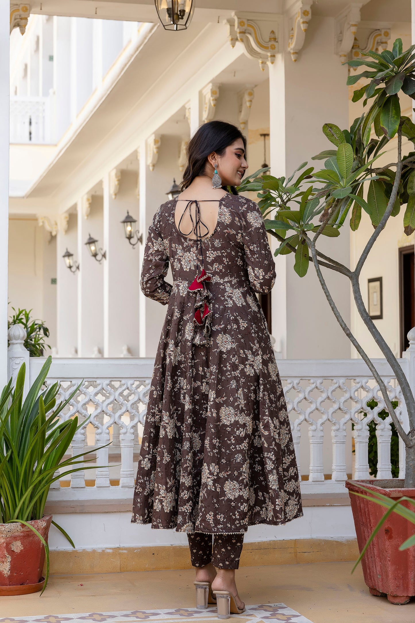 Women's Floral Printed, Premium Cotton Anarkali Suit Set
