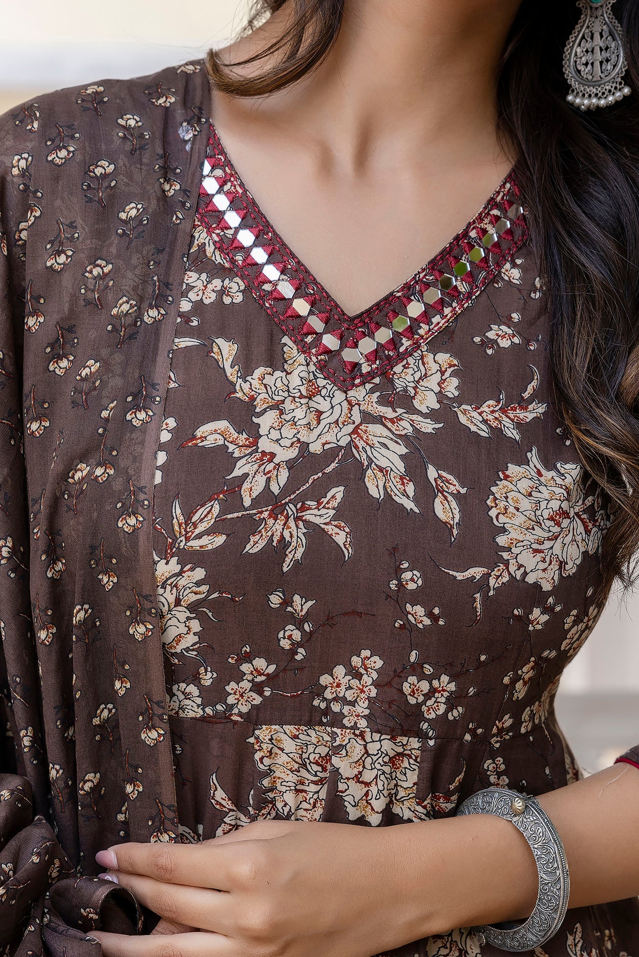 Women's Floral Printed, Premium Cotton Anarkali Suit Set