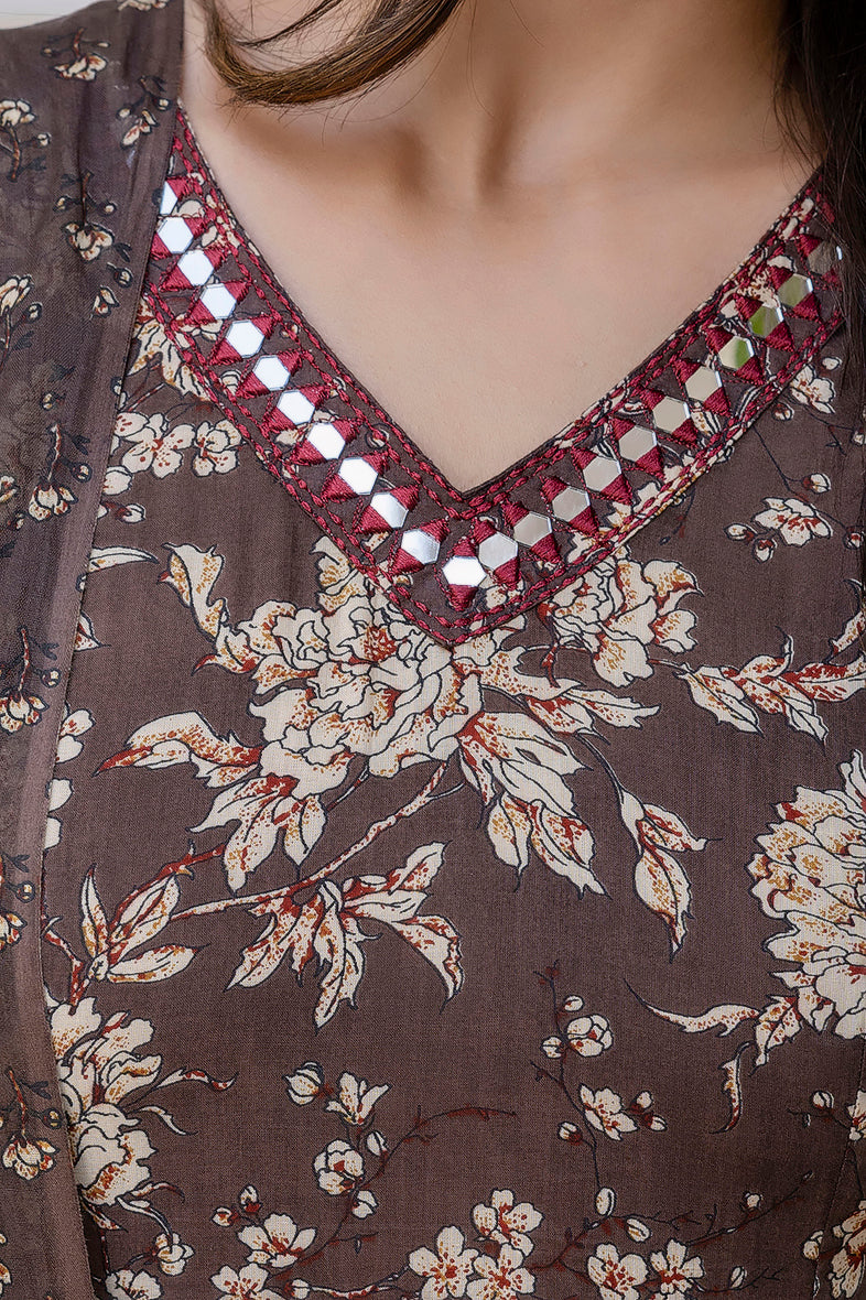 Women's Floral Printed, Premium Cotton Anarkali Suit Set