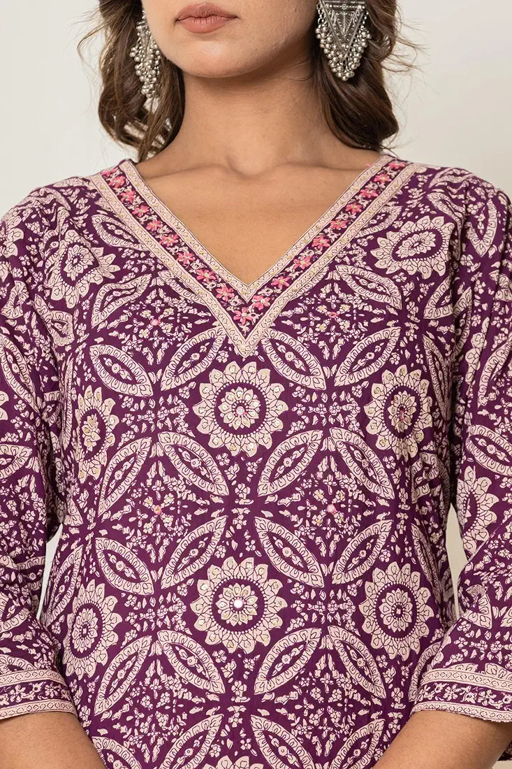 Women's Cotton Kurti with Pant and Dupatta Set