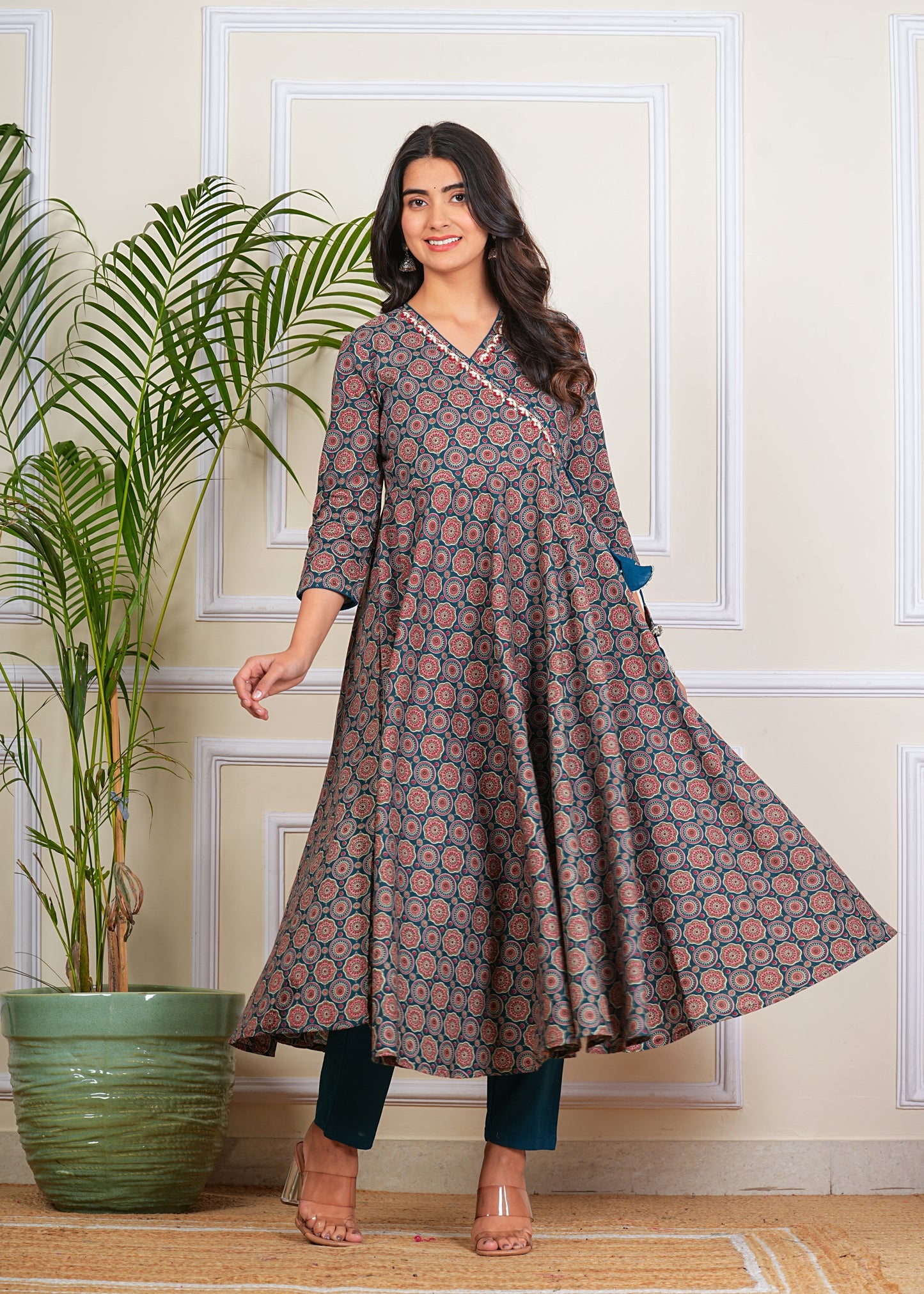 Women's Cotton Anarkali with Pant and Dupatta Set