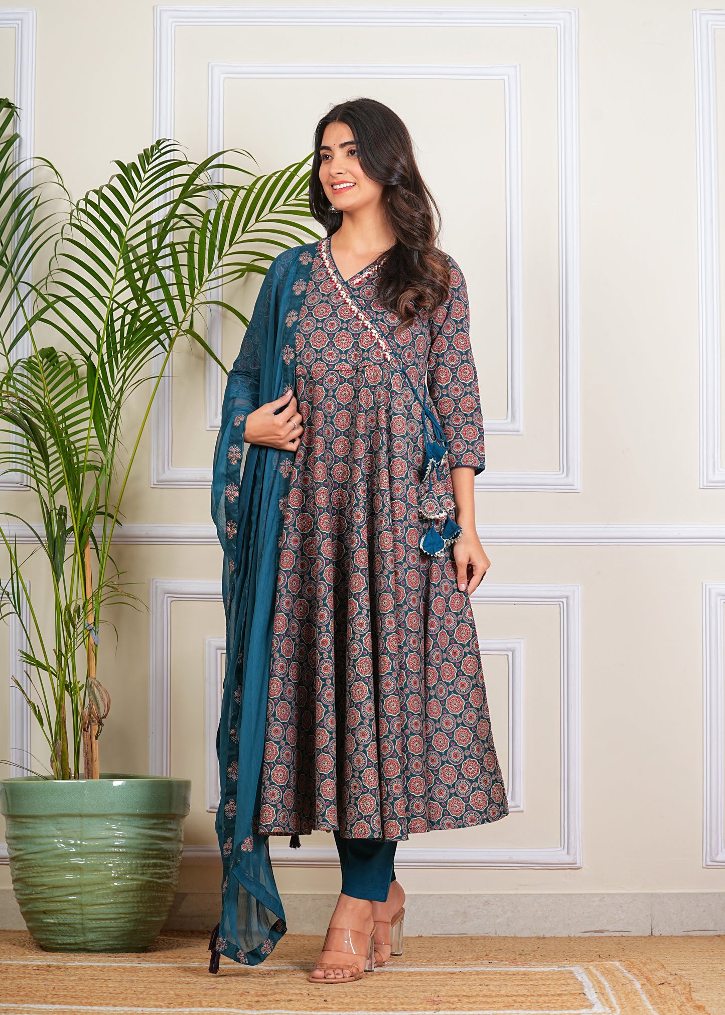 Women's Cotton Anarkali with Pant and Dupatta Set