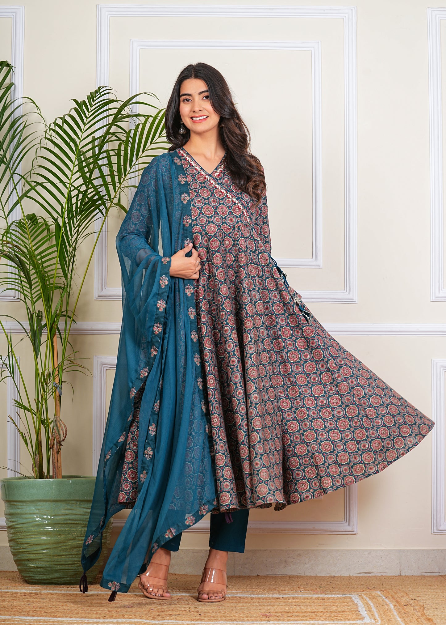 Women's Cotton Anarkali with Pant and Dupatta Set