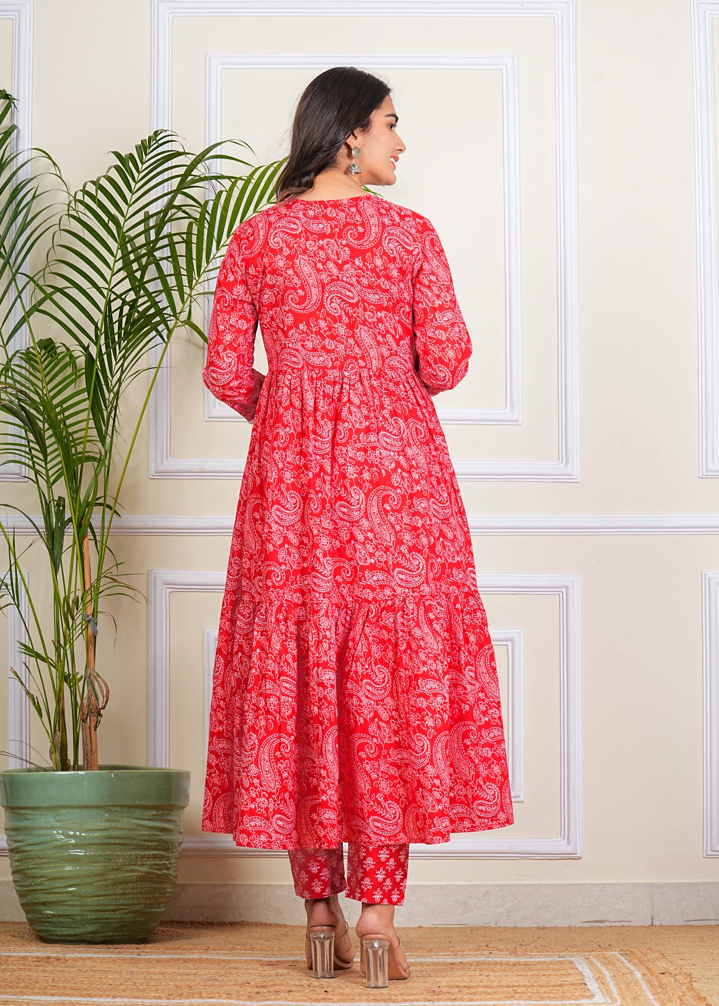 Women's Tiered More Flair Full length Red gown with Pants