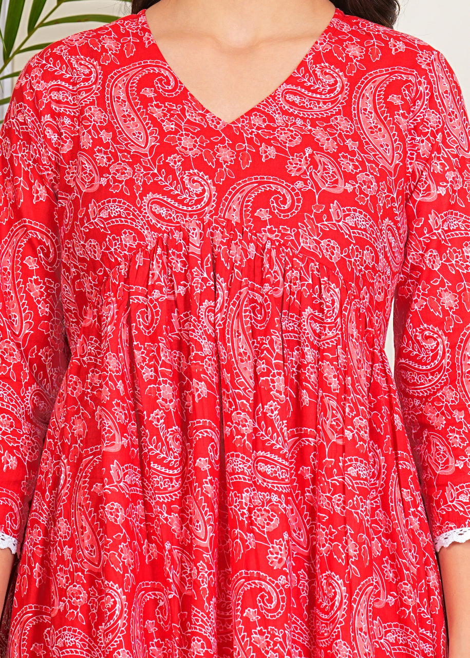 Women's Tiered More Flair Full length Red gown with Pants