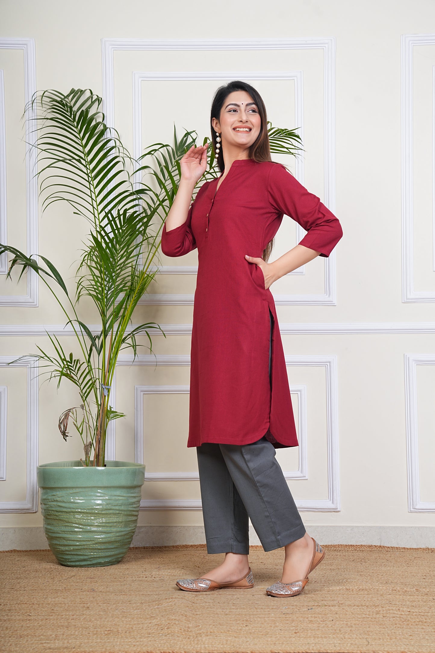 Premium Cotton Office Wear Kurta Set (Maroon)