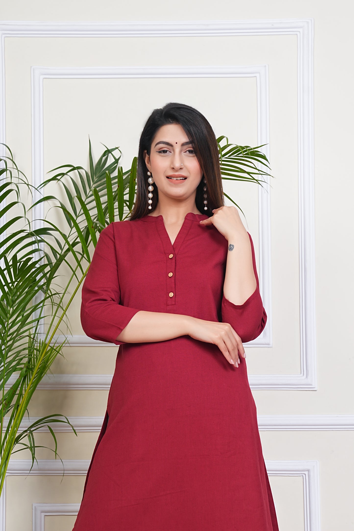 Premium Cotton Office Wear Kurta Set (Maroon)