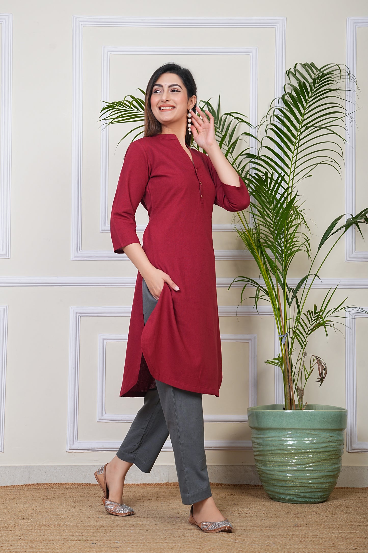Premium Cotton Office Wear Kurta Set (Maroon)