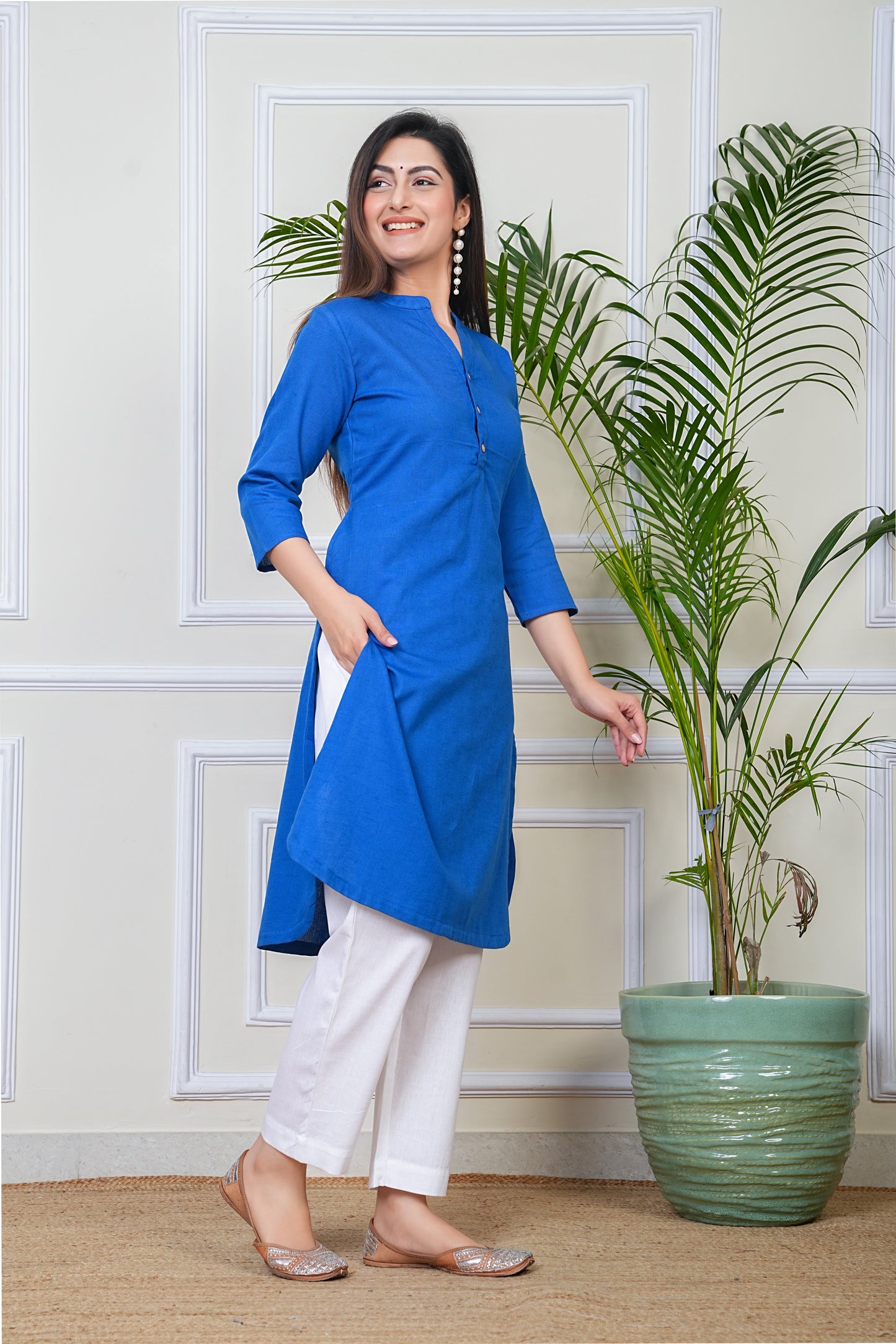 Premium Cotton Office Wear Kurta Set (Blue)