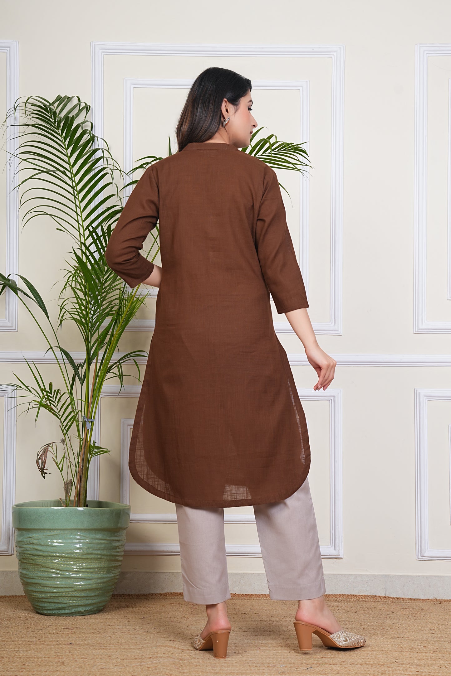 Premium Cotton Office Wear Kurta Set (Brown)