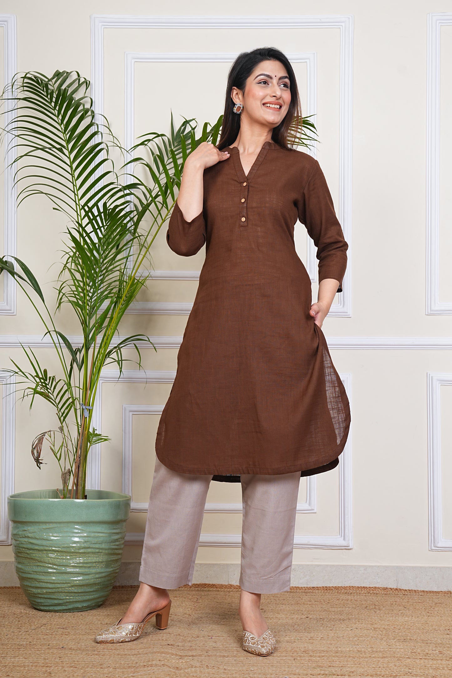Premium Cotton Office Wear Kurta Set (Brown)