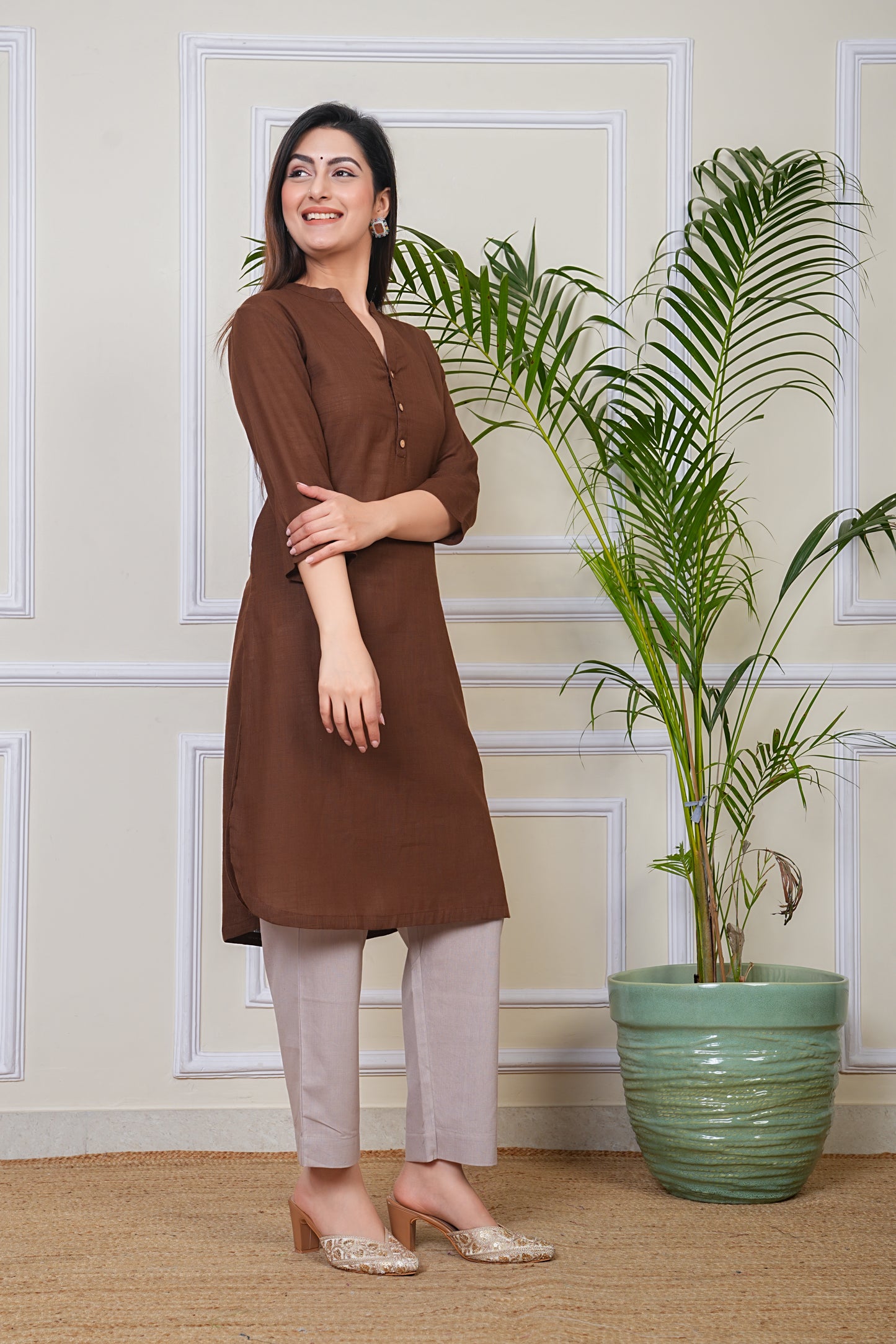 Premium Cotton Office Wear Kurta Set (Brown)