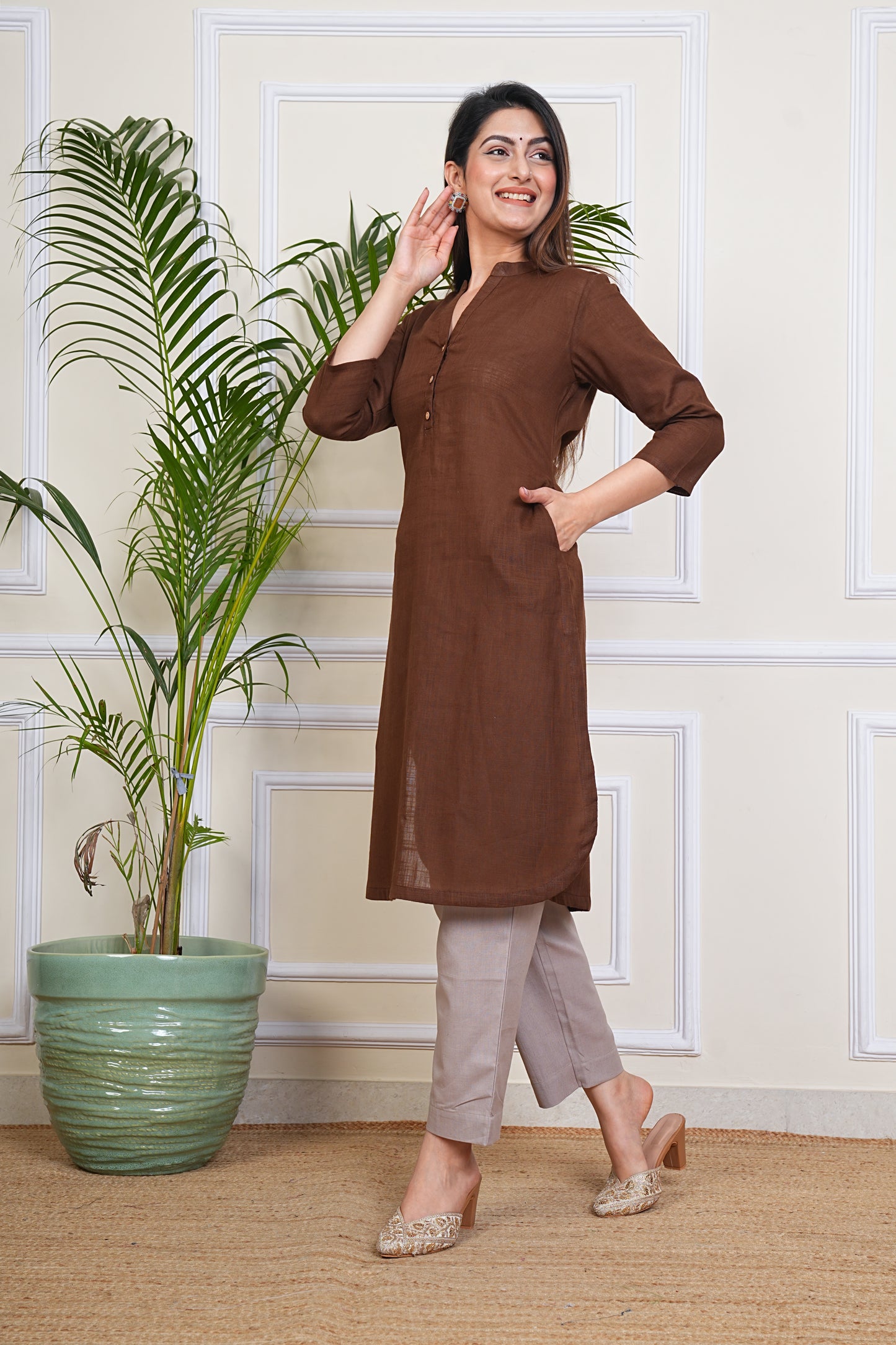 Premium Cotton Office Wear Kurta Set (Brown)