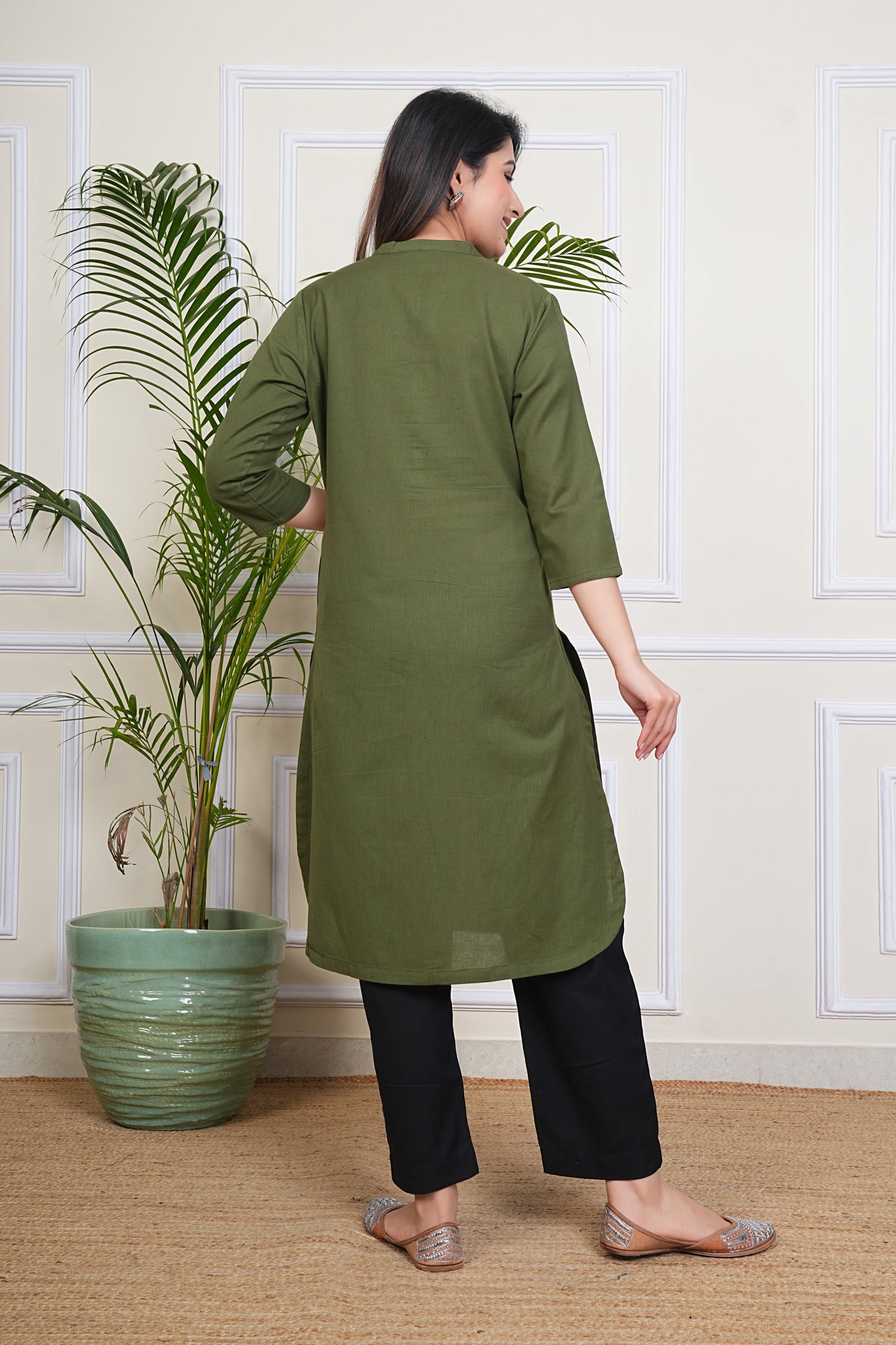 Premium Cotton Office Wear Kurta Set (Army Green)