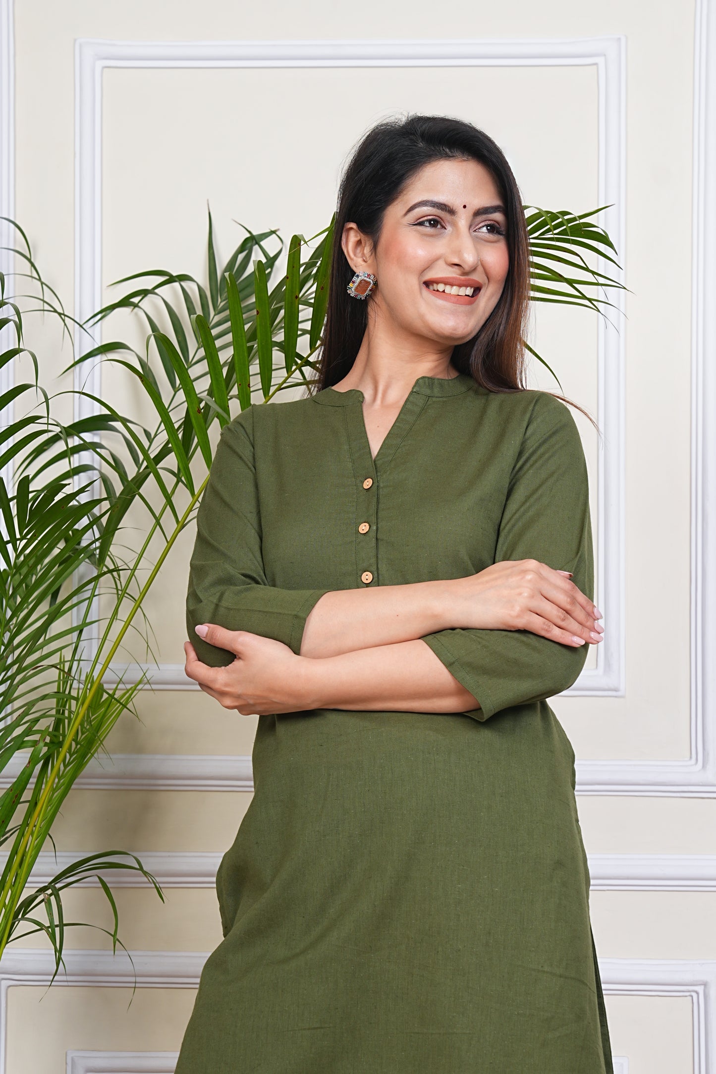 Premium Cotton Office Wear Kurta Set (Army Green)