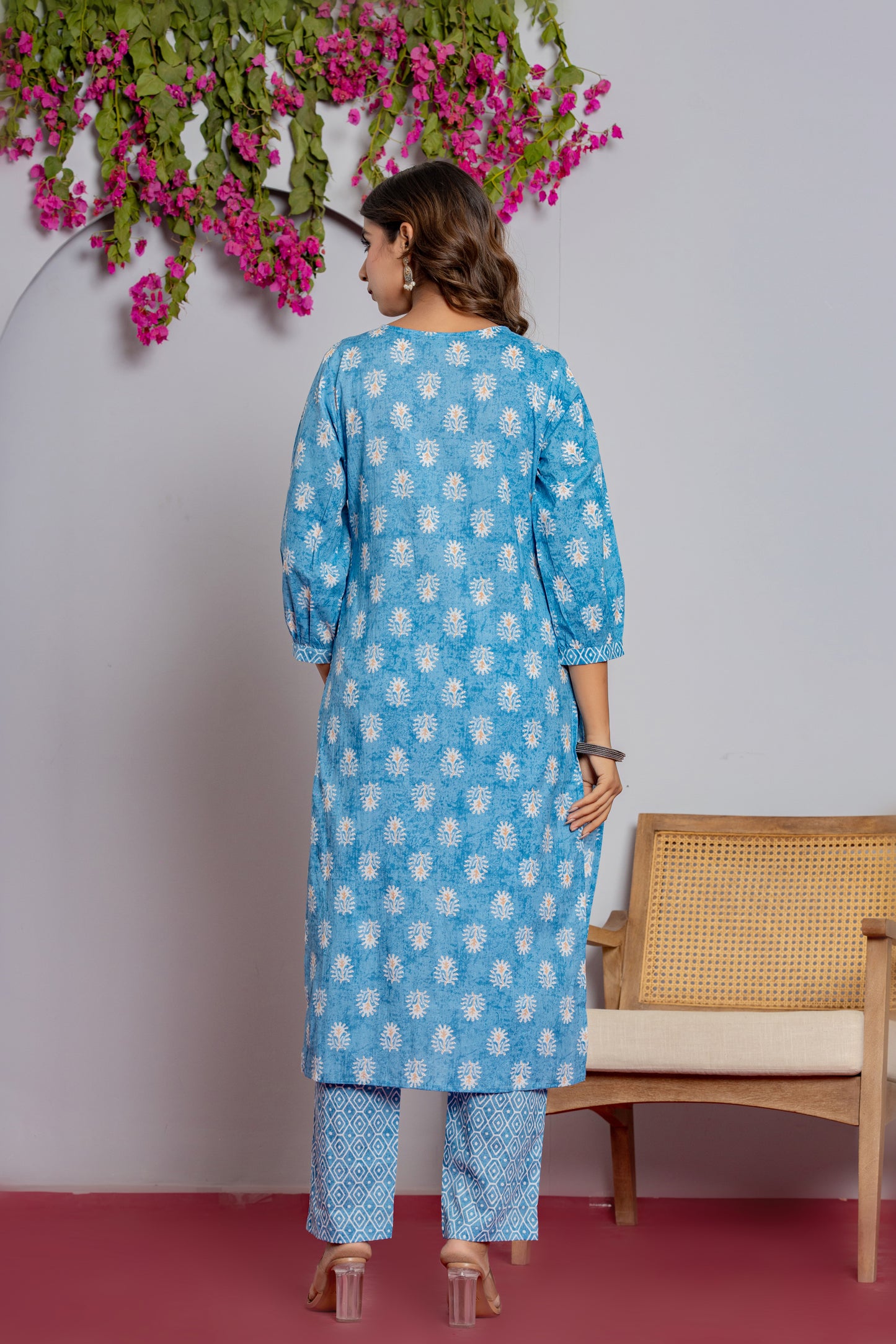 Women's Cotton Kurti with Pant and Dupatta Set