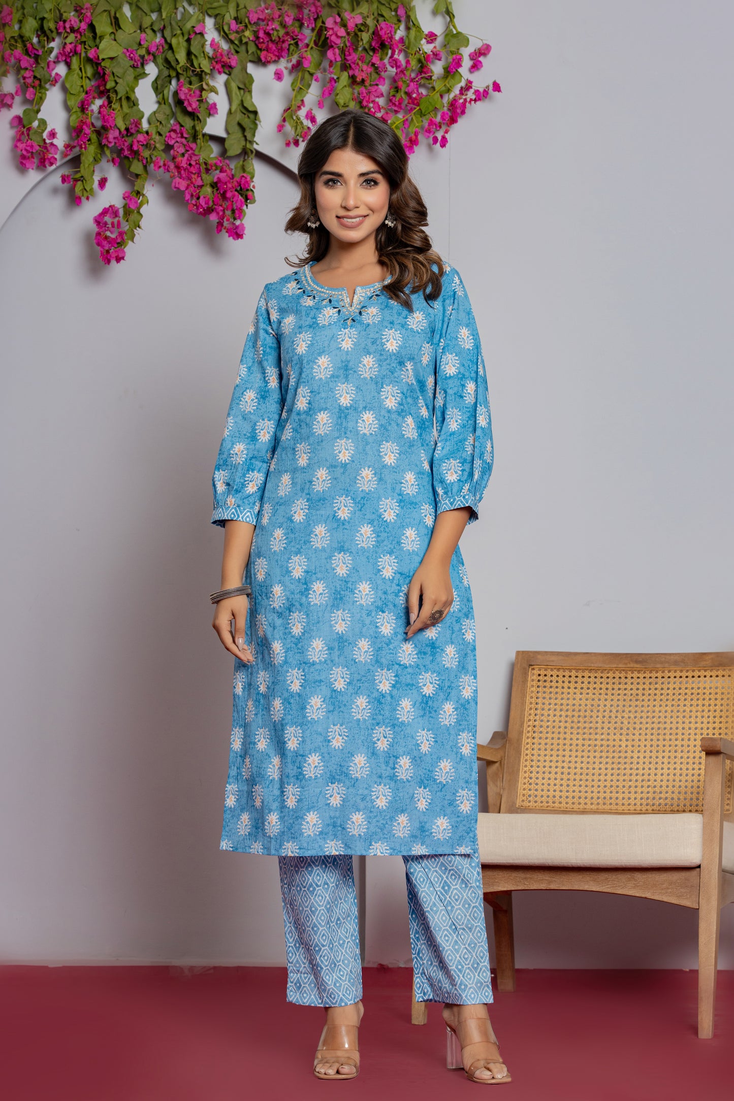 Women's Cotton Kurti with Pant and Dupatta Set