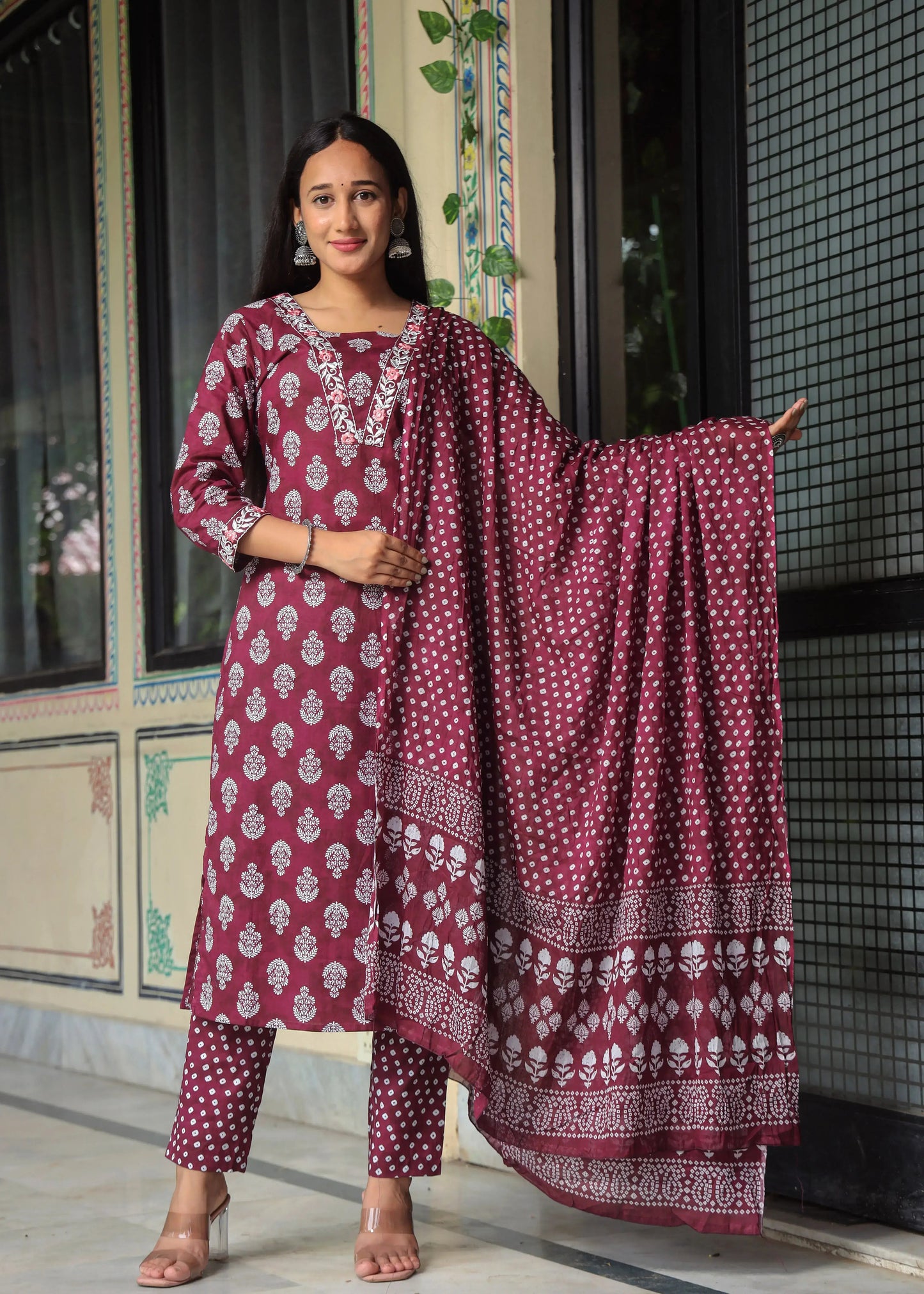 Women's Cotton Kurti with Pant and Dupatta Set