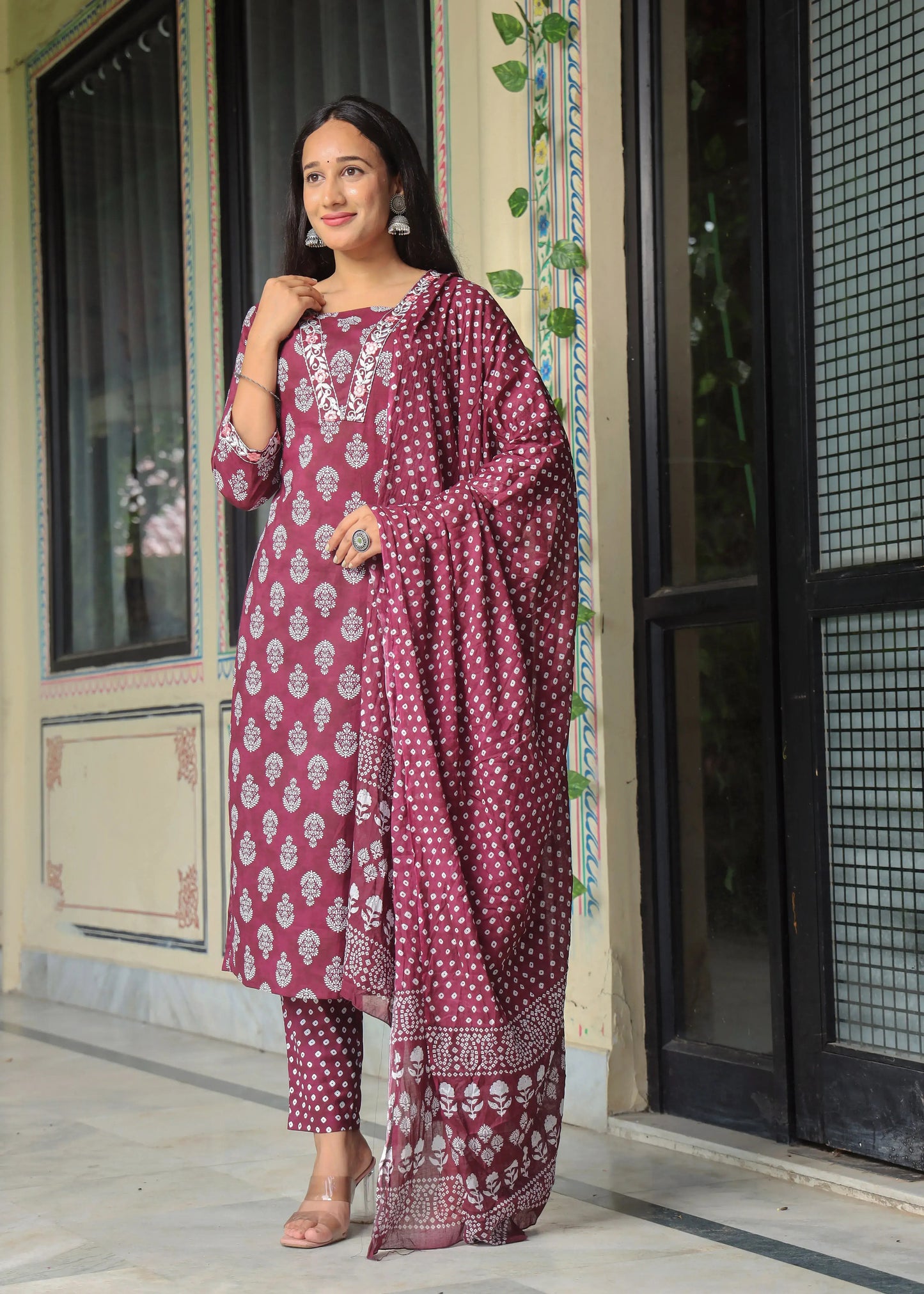Women's Cotton Kurti with Pant and Dupatta Set