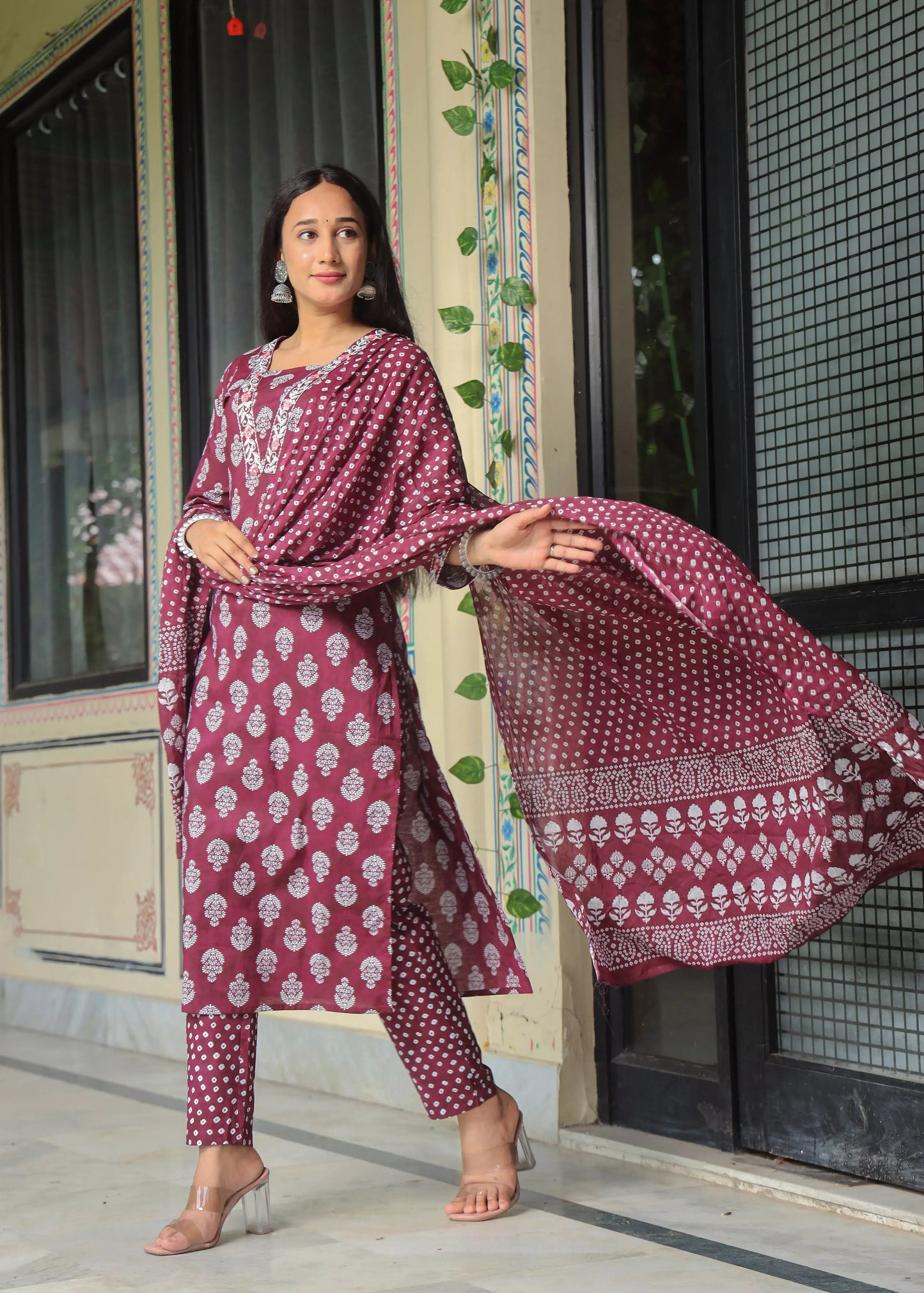 Women's Cotton Kurti with Pant and Dupatta Set
