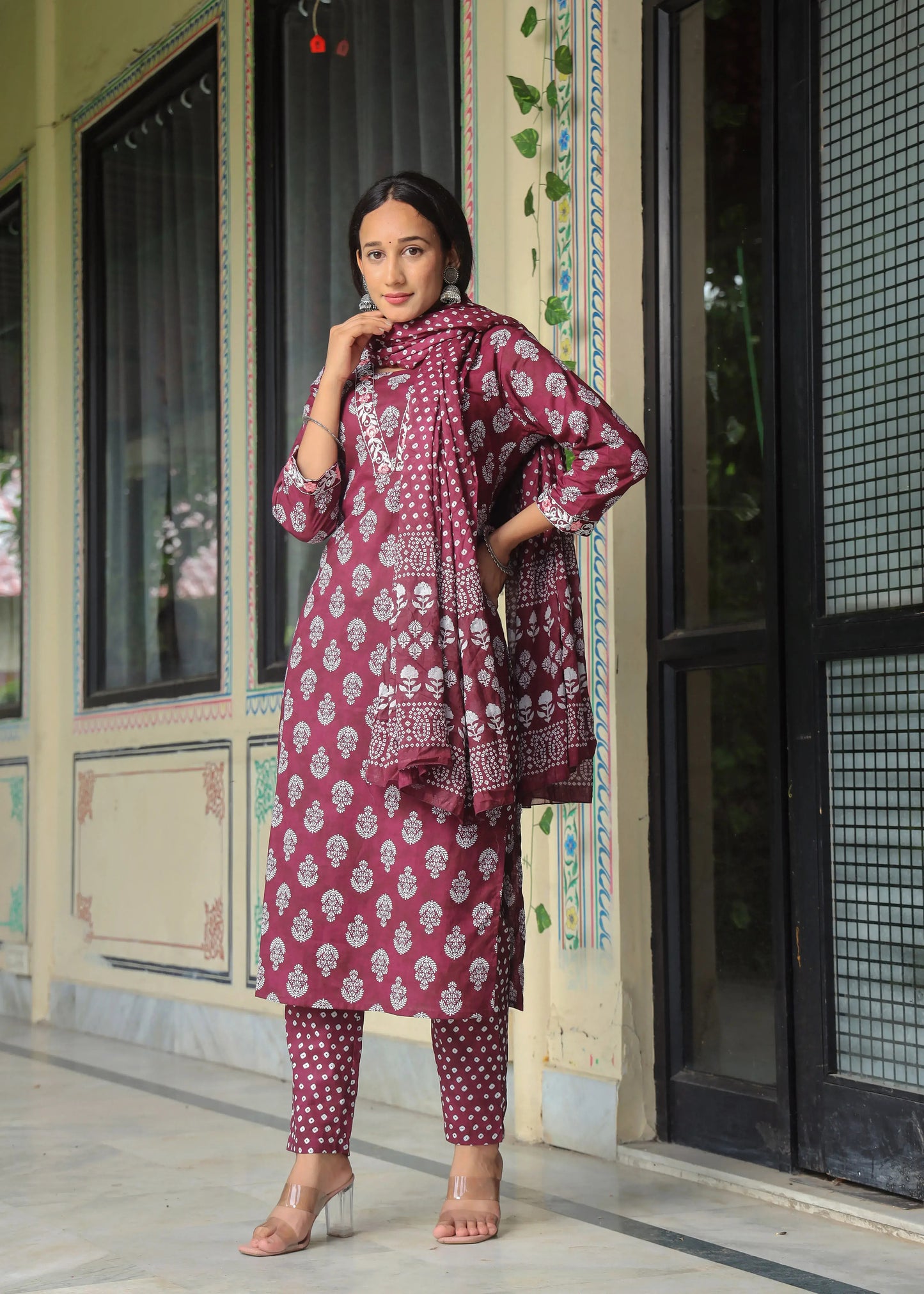 Women's Cotton Kurti with Pant and Dupatta Set