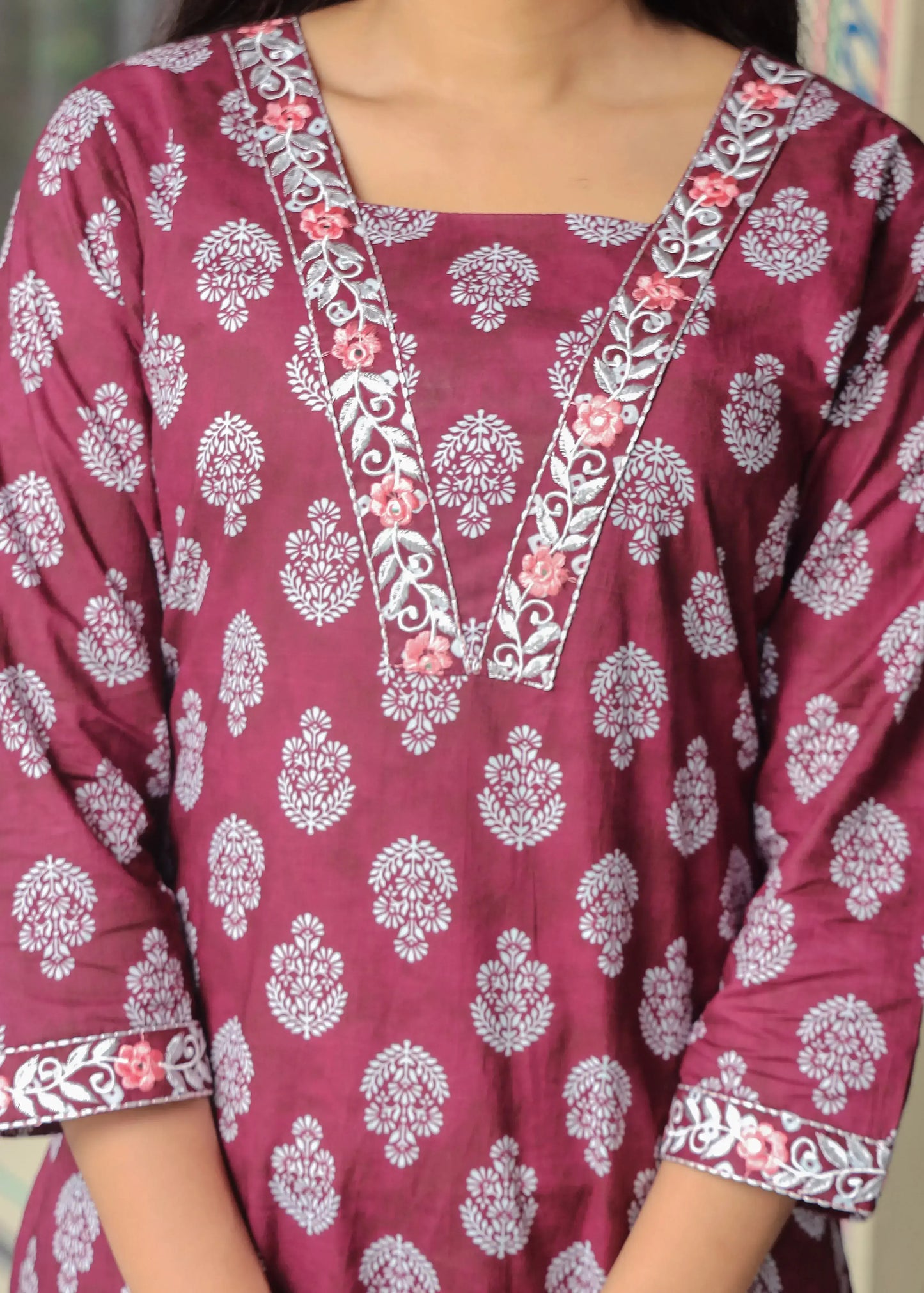 Women's Cotton Kurti with Pant and Dupatta Set