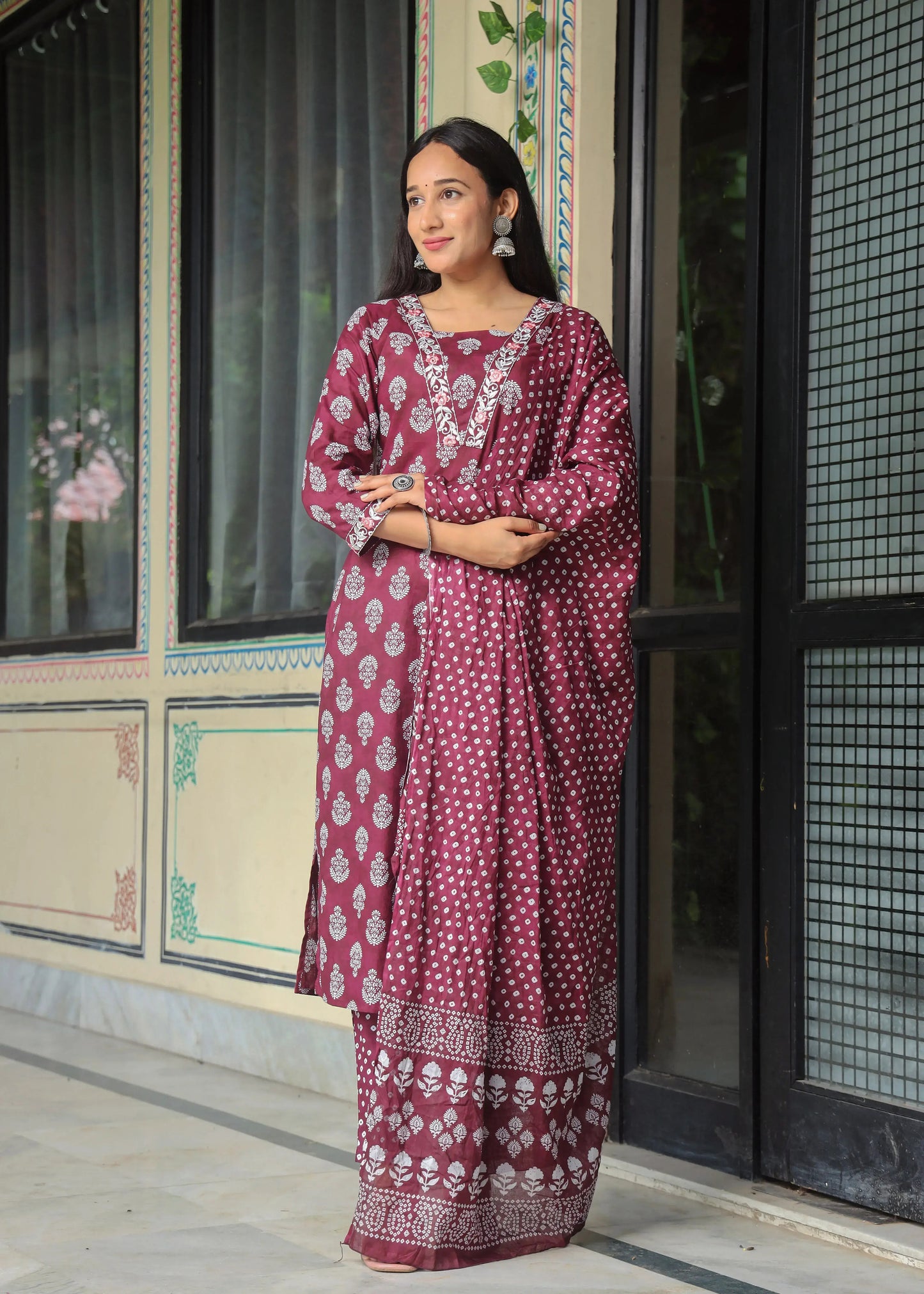 Women's Cotton Kurti with Pant and Dupatta Set