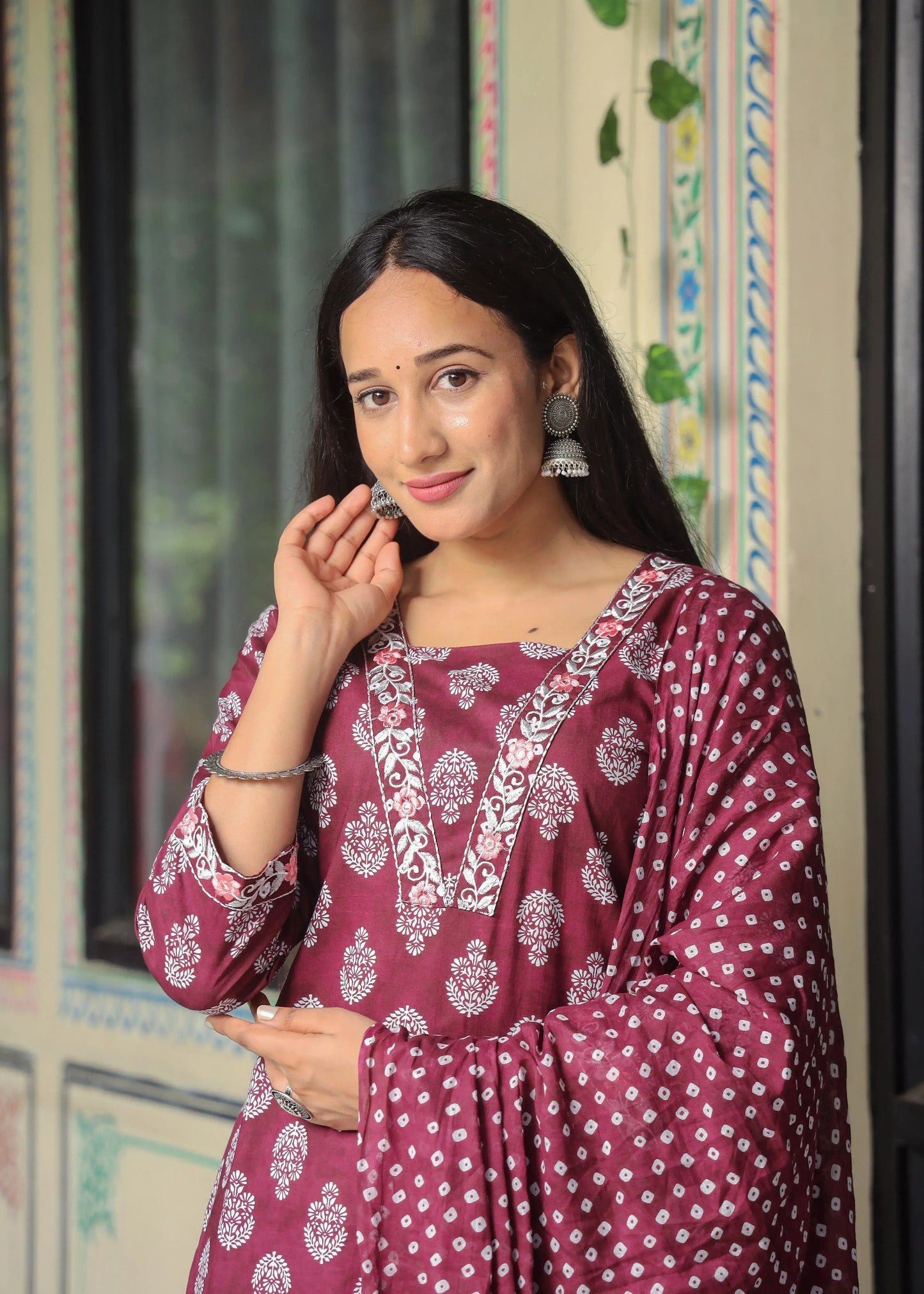 Women's Cotton Kurti with Pant and Dupatta Set