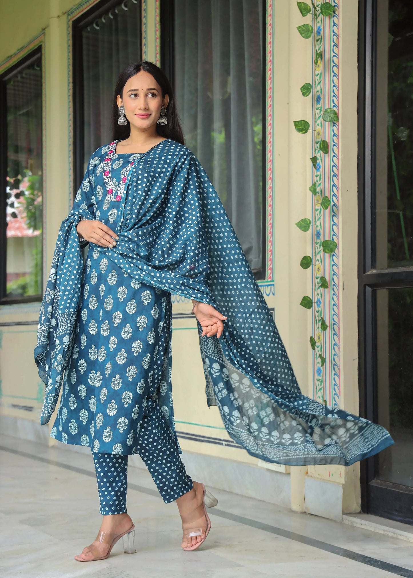 Women's Cotton Kurti with Pant and Dupatta Set