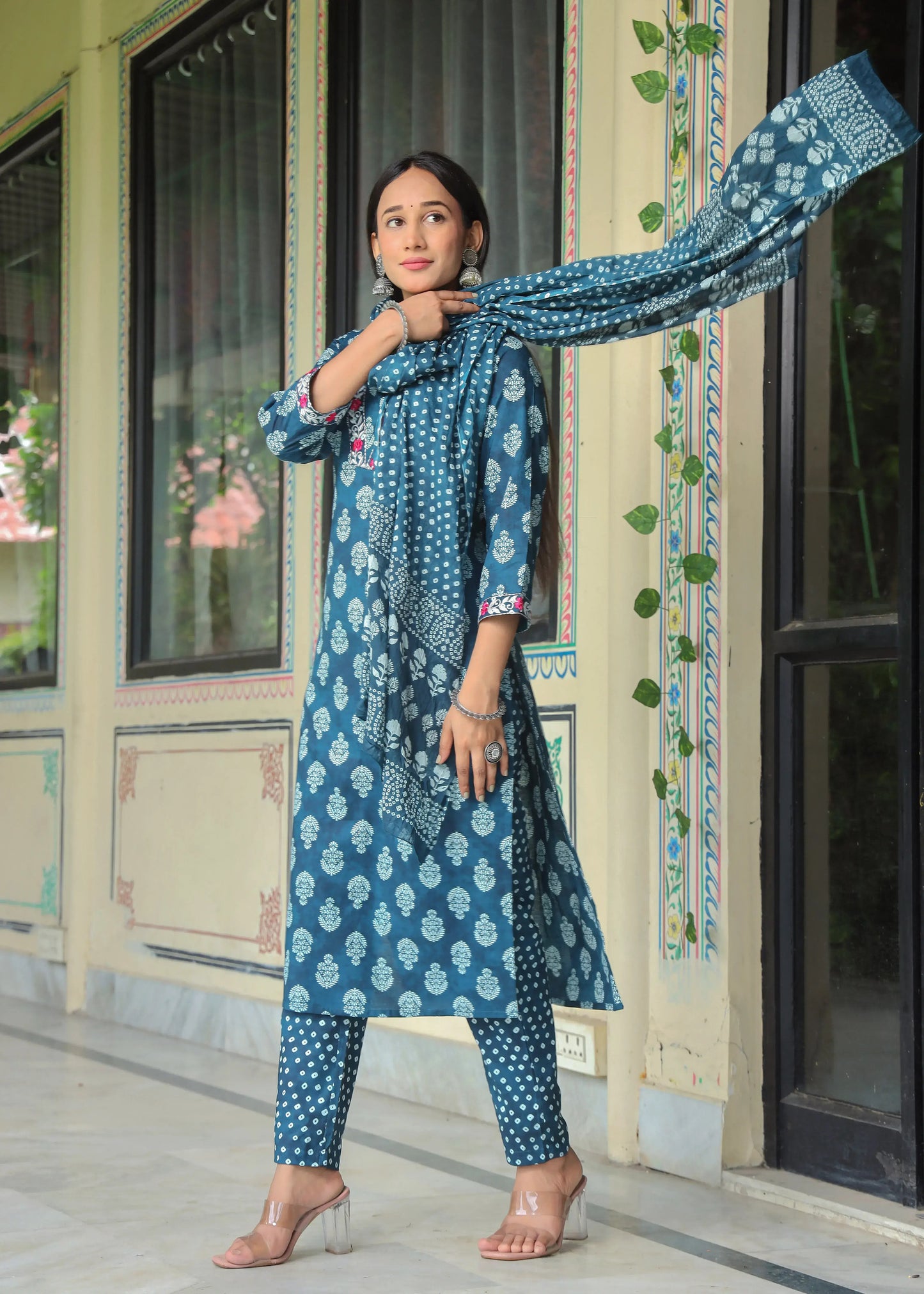 Women's Cotton Kurti with Pant and Dupatta Set