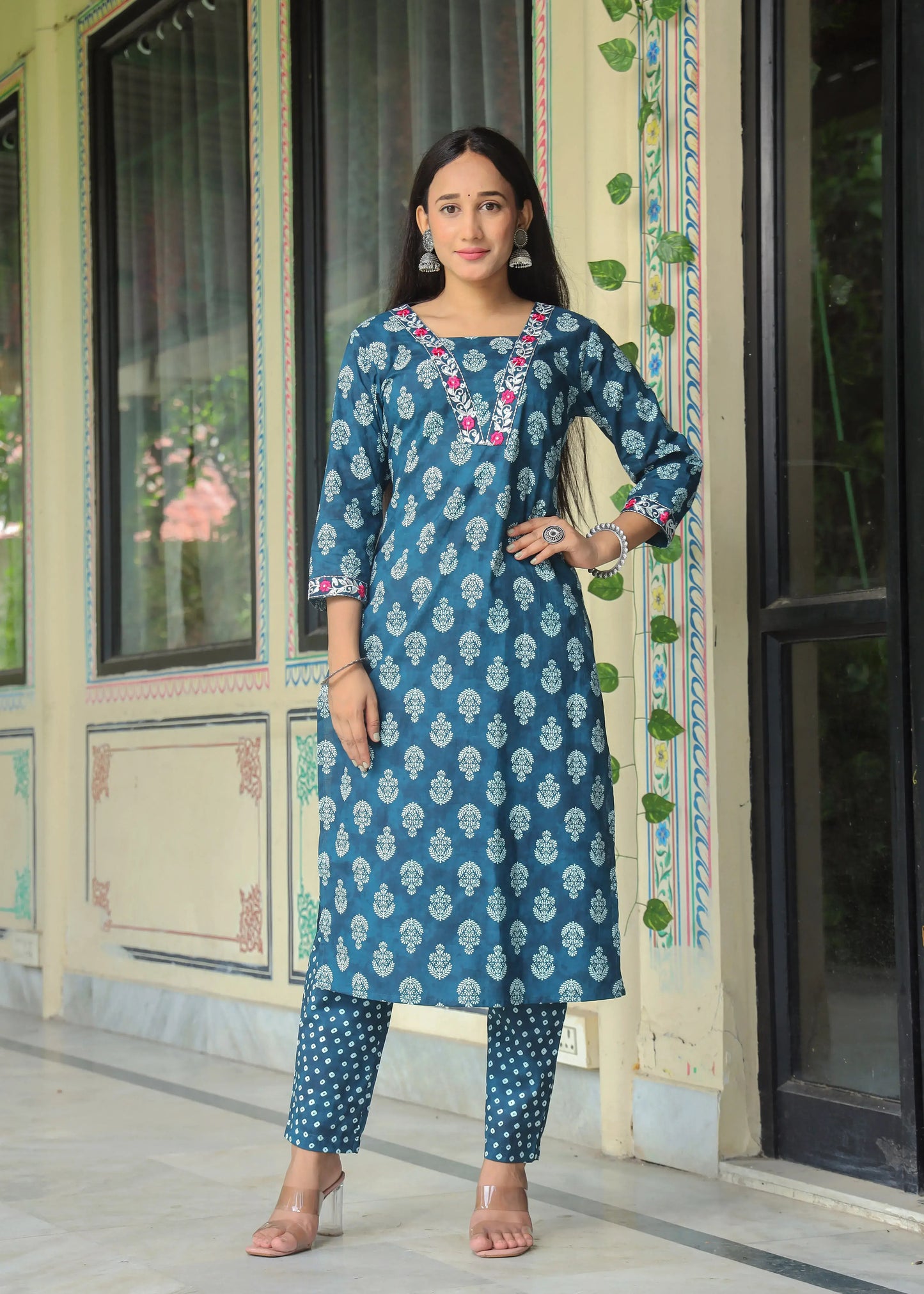 Women's Cotton Kurti with Pant and Dupatta Set