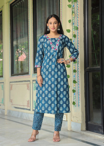 Women's Cotton Kurti with Pant and Dupatta Set