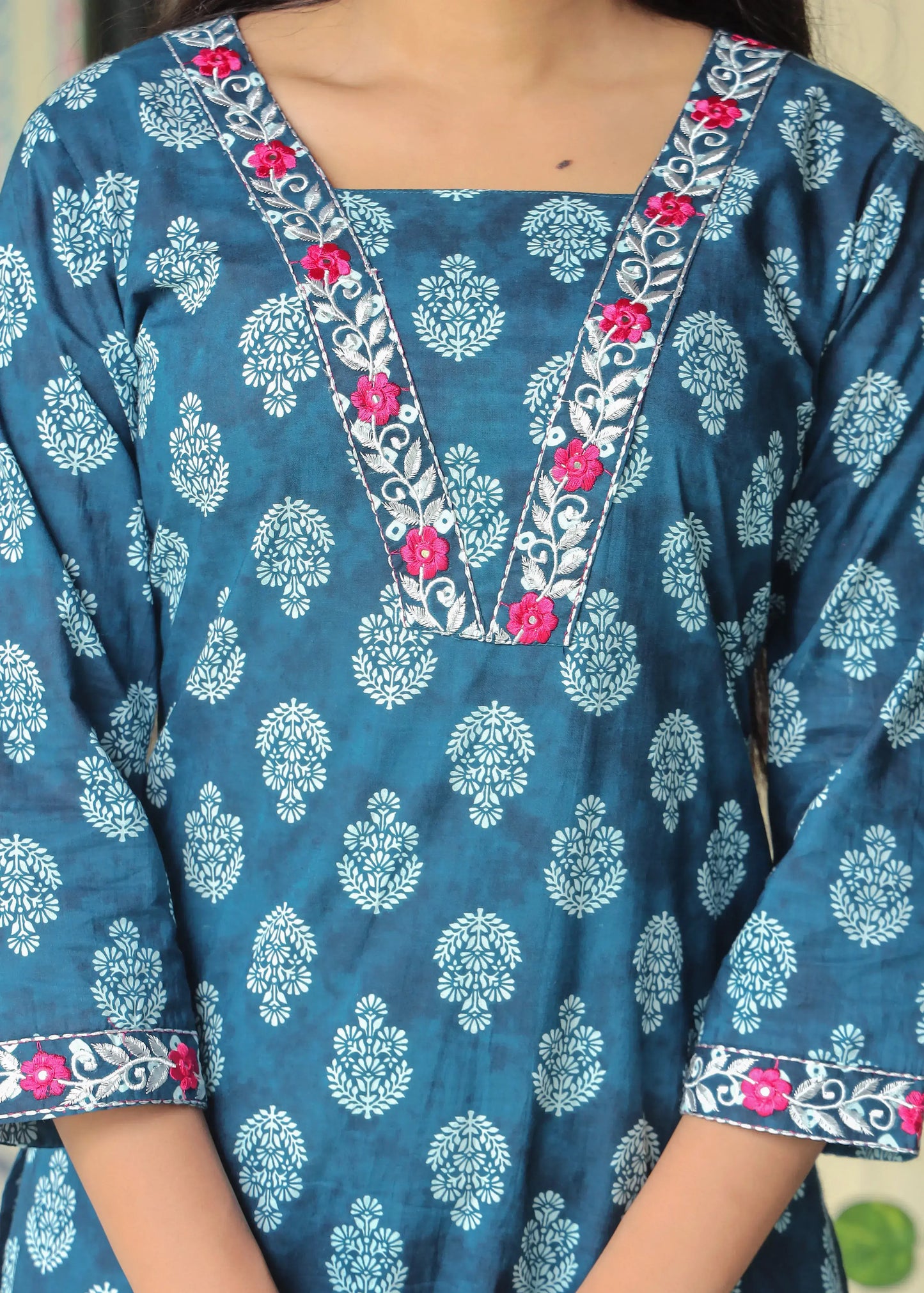 Women's Cotton Kurti with Pant and Dupatta Set
