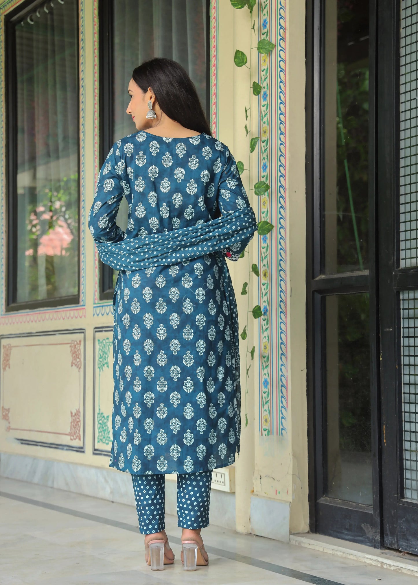 Women's Cotton Kurti with Pant and Dupatta Set