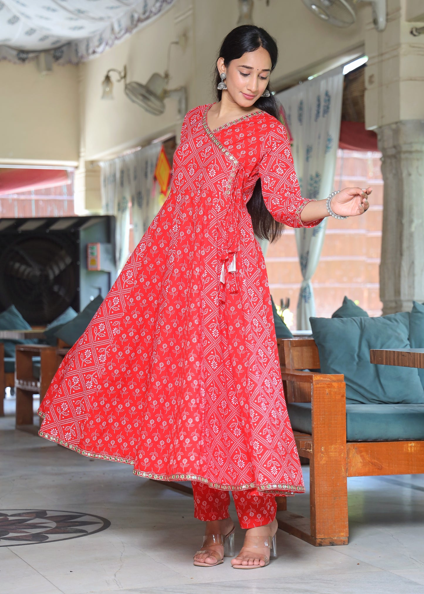 Bandhani Angrakha Anarkali & Pant Set with Dipatta