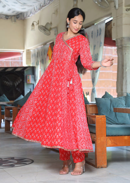 Bandhani Angrakha Anarkali & Pant Set with Dipatta