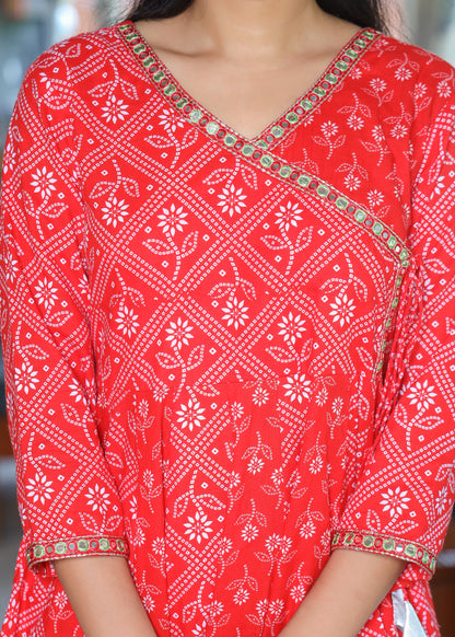 Bandhani Angrakha Anarkali & Pant Set with Dipatta