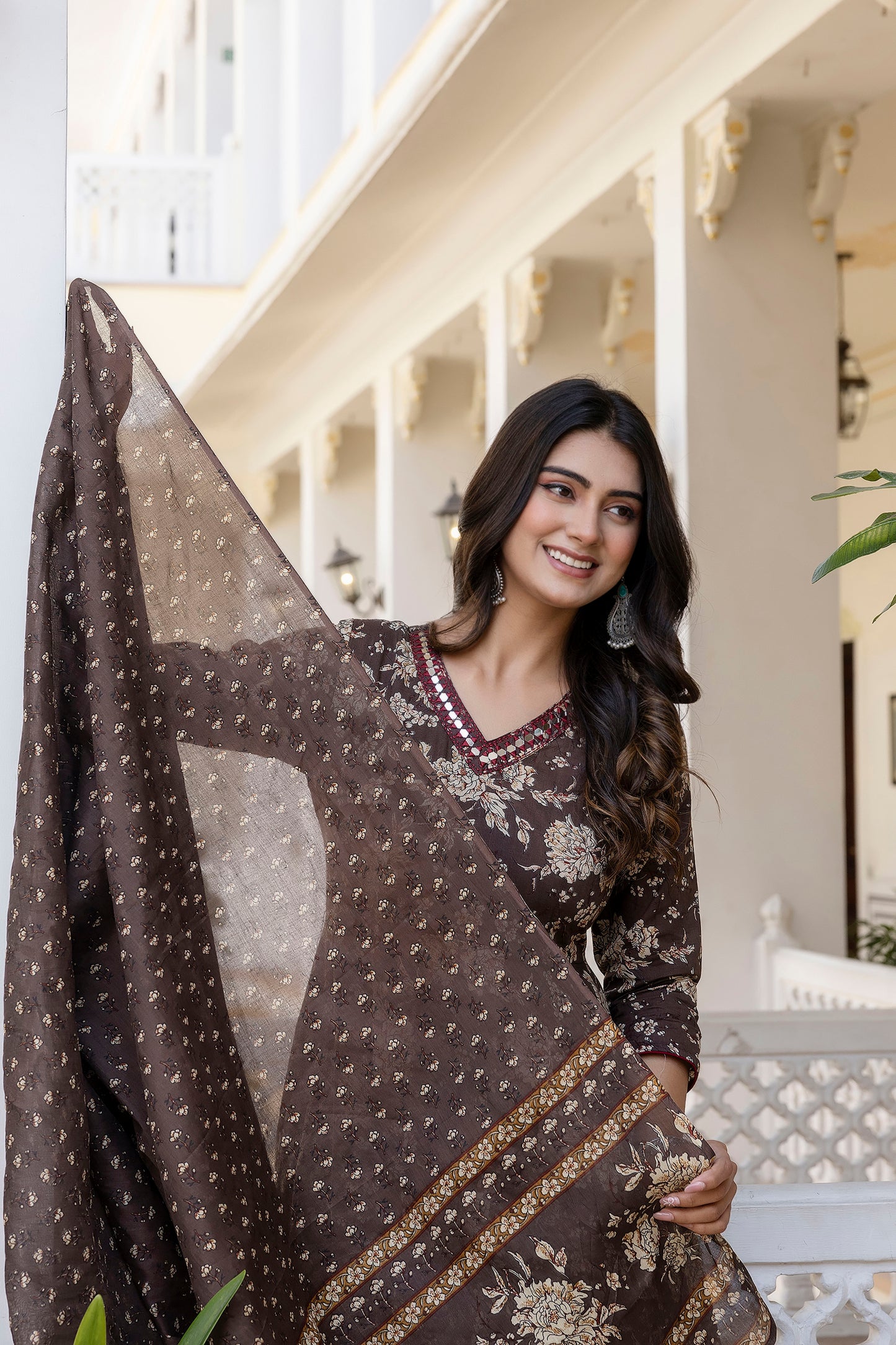 Women's Floral Printed, Premium Cotton Anarkali Suit Set