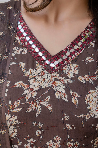 Women's Floral Printed, Premium Cotton Anarkali Suit Set