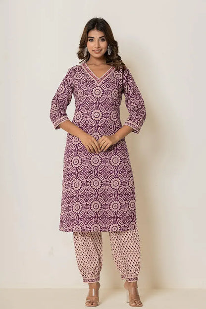 Women's Cotton Kurti with Pant and Dupatta Set