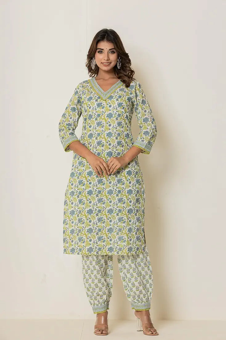 Women's Cotton Kurti with Pant and Dupatta Set