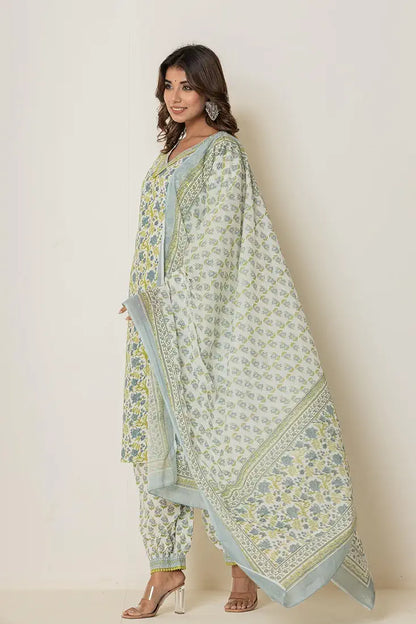Women's Cotton Kurti with Pant and Dupatta Set