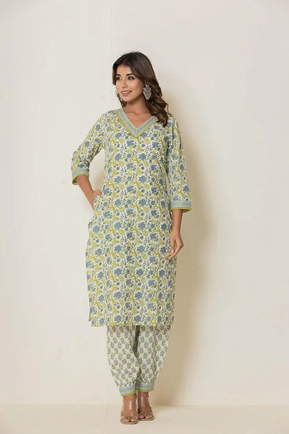 Women's Cotton Kurti with Pant and Dupatta Set