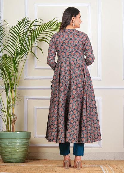 Women's Cotton Anarkali with Pant and Dupatta Set