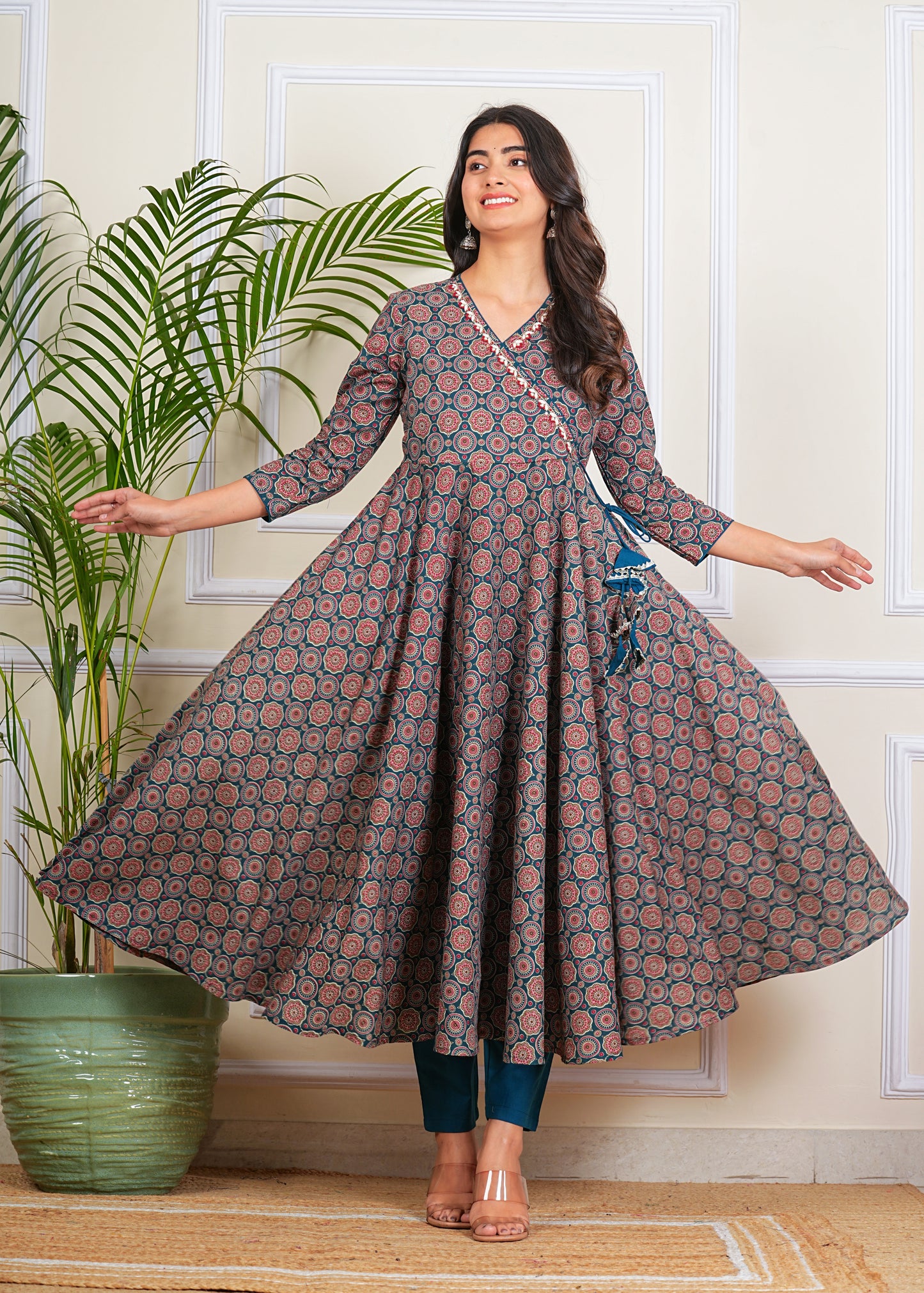 Women's Cotton Anarkali with Pant and Dupatta Set