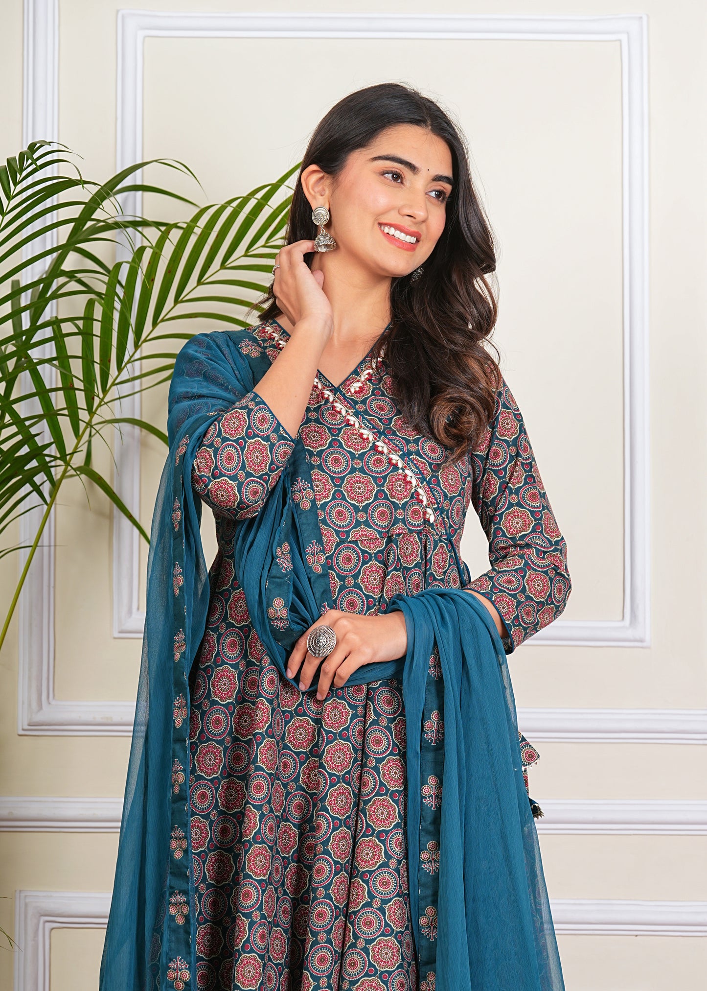 Women's Cotton Anarkali with Pant and Dupatta Set
